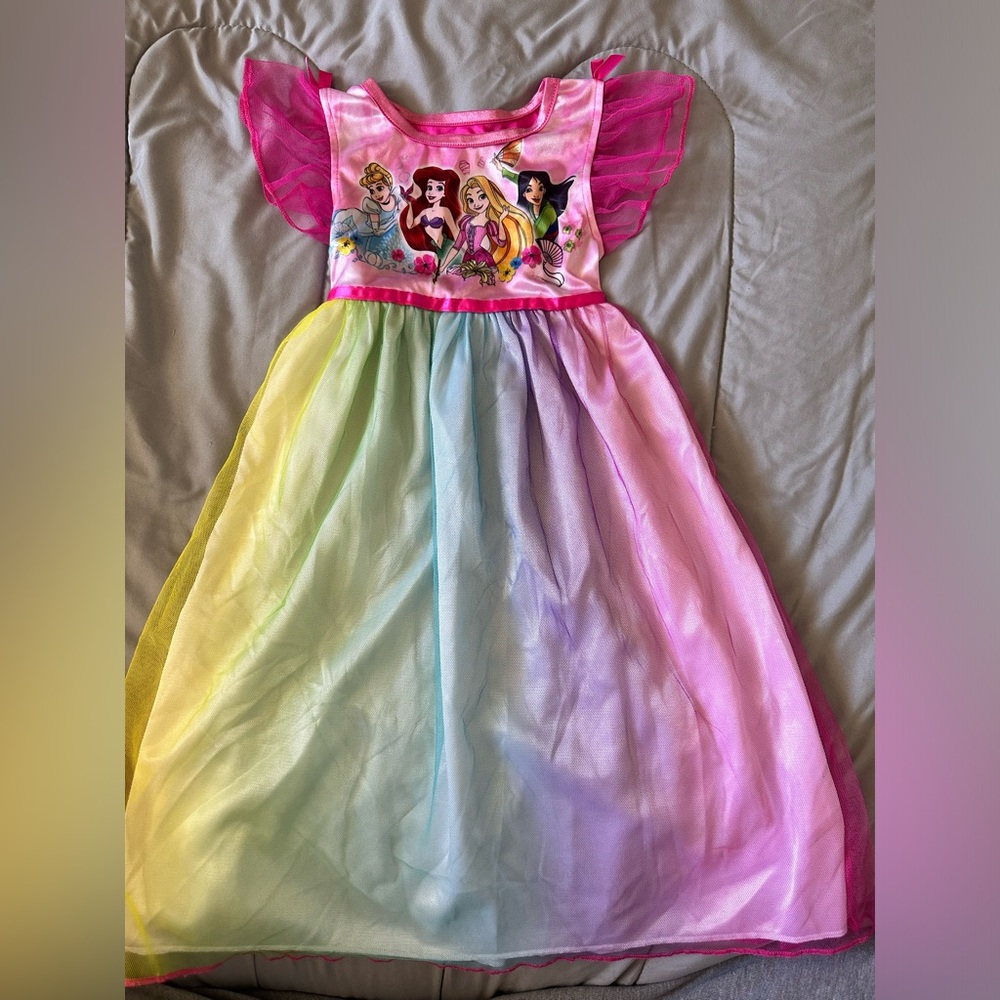 Disney Princess Rainbow Tulle Nightgown in Pink, Yellow, Blue, Purple